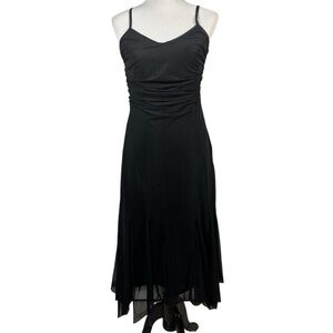 Vintage 90s Dress Black Mesh Hanky Hem Grunge Festival Whimsygoth V-Neck Size 8